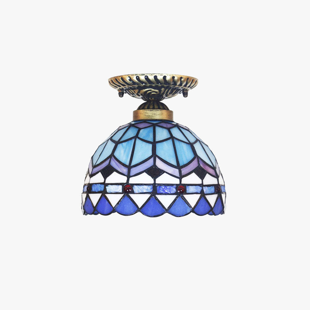 Eryn Vintage LED Blue Stained Glass Flush Mount Ceiling Light