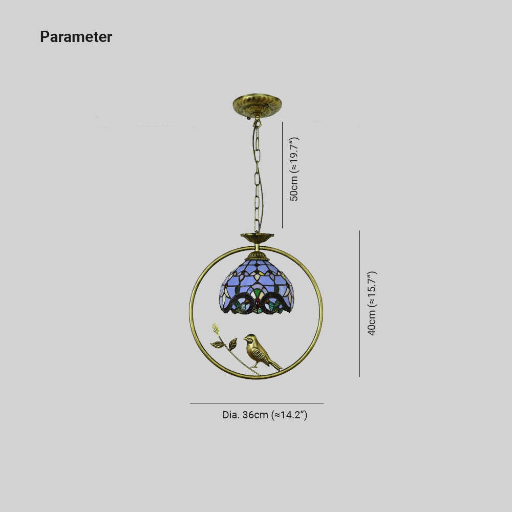 Eryn Cottage Pendant Light dimensions, stained glass, bird detail