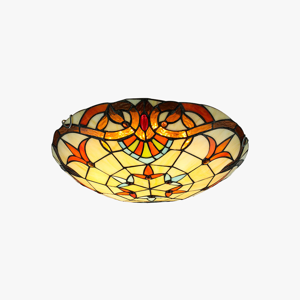 Eryn Baroque Round Flush Mount Ceiling Light, stained glass design