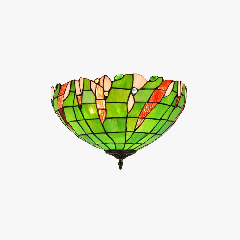 Eryn Retro Flush Mount Ceiling Light Green Glass