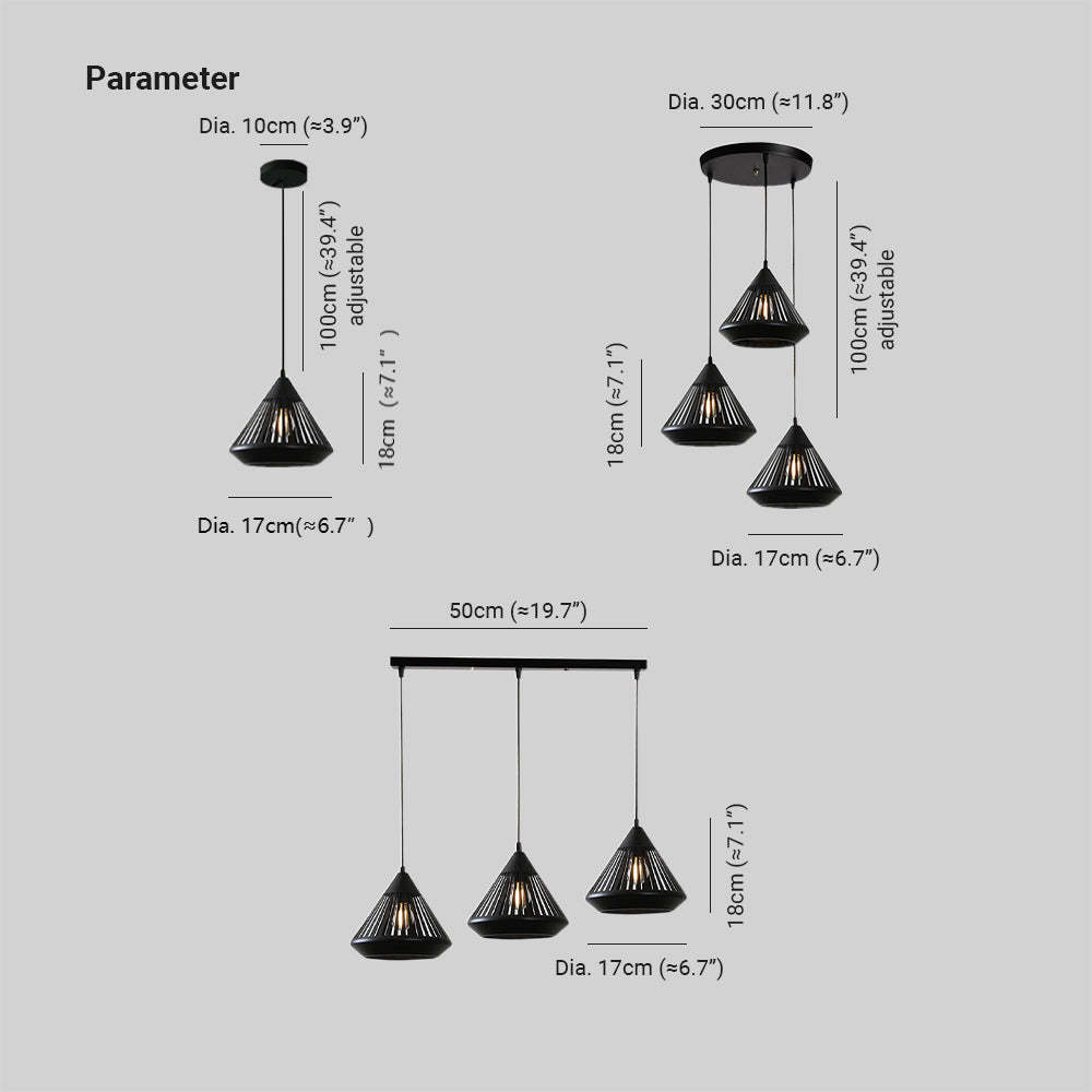 Nazifa Pendant Light Dimensions - Black Conical
