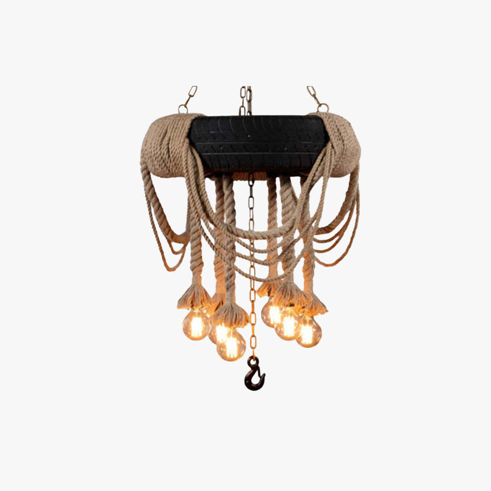 Epoch Vintage Industrial Chandelier - Hemp Rope and Tyre Design