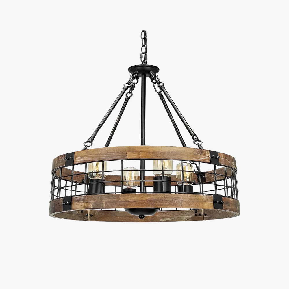 Alessio Industrial LED Pendant Light Black Wood Metal Living Room