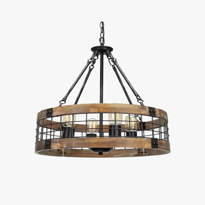 Alessio Industrial LED Pendant Light Black Wood Metal Living Room