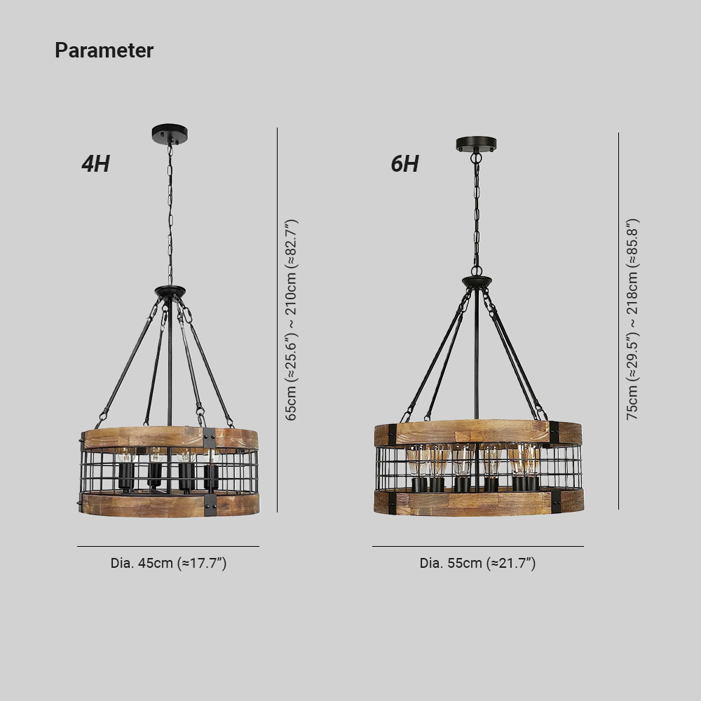 Alessio Industrial LED Pendant Light dimensions comparison
