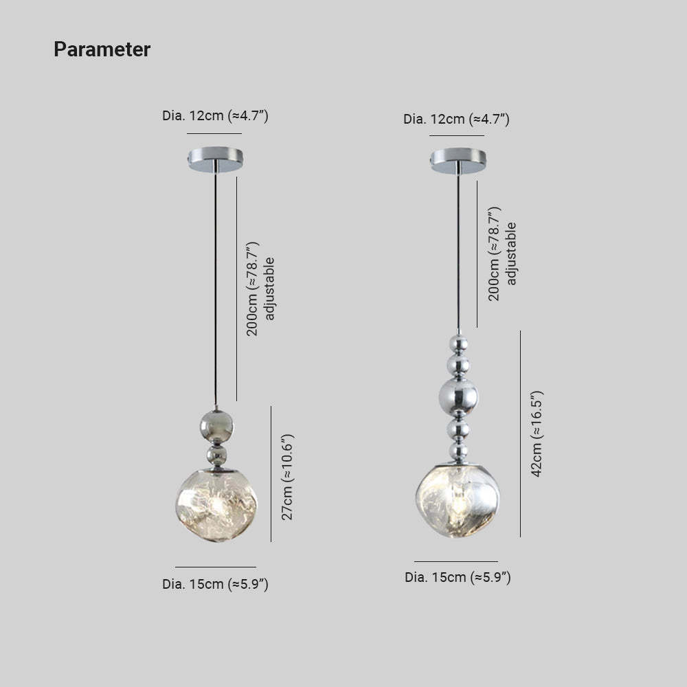 Hailie Retro LED Pendant Light dimensions, chrome finish, bedroom lighting