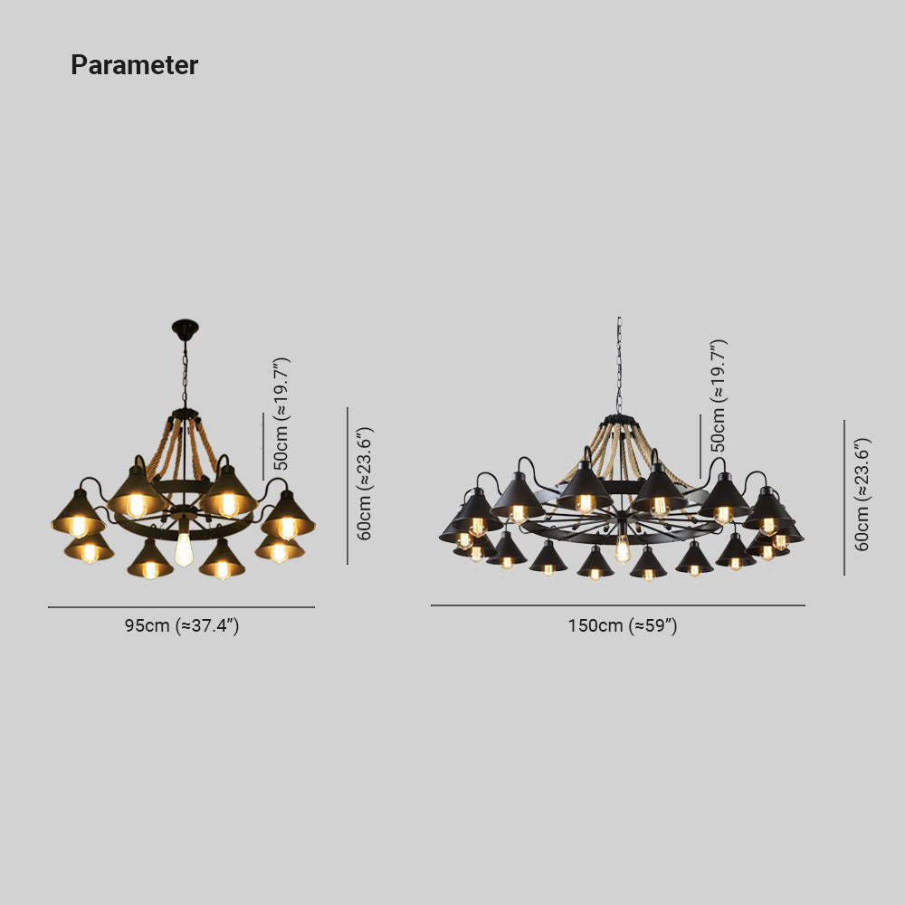 Epoch Industrial Chandelier Dimensions, 95cm and 150cm options