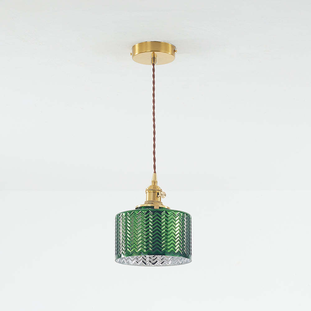 Green glass Hailie pendant light with chevron pattern