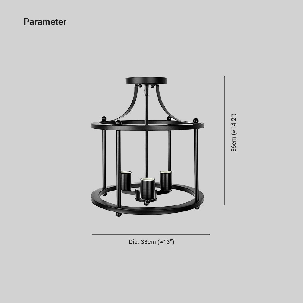 Dimensions of Alessio metal cage ceiling light, 33cm diameter Alessio Flush Mount Ceiling Light Lantern Industrial Metal Dining Room