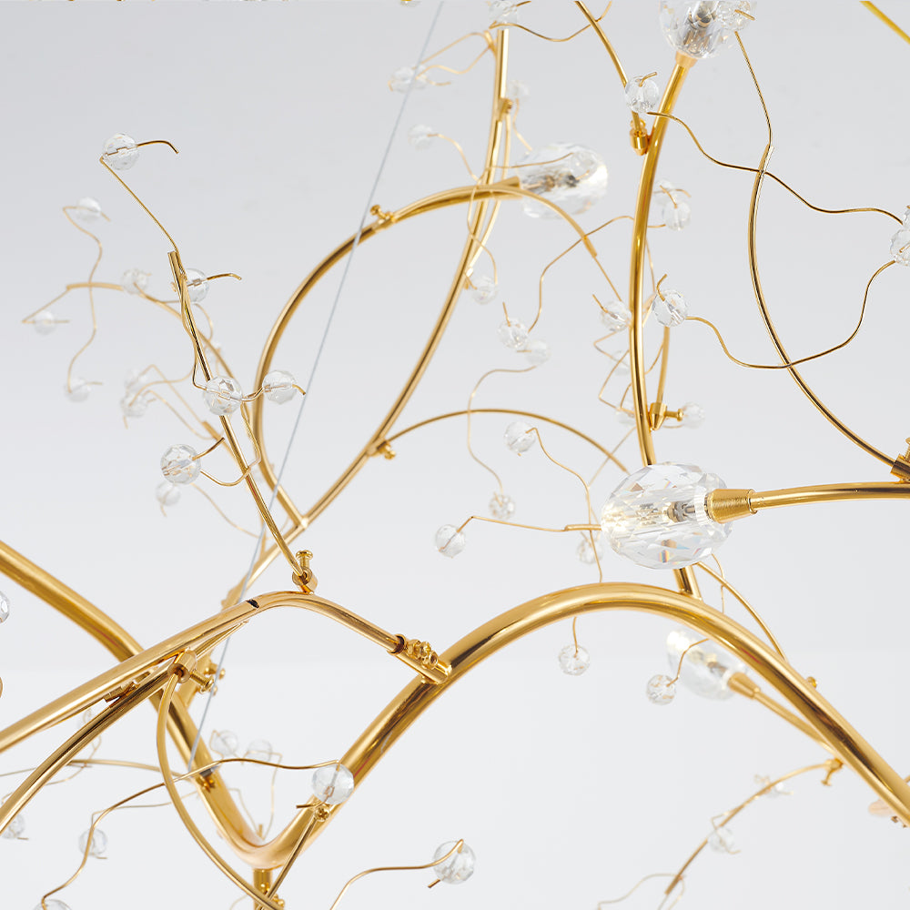 Gold crystal branch pendant light detail