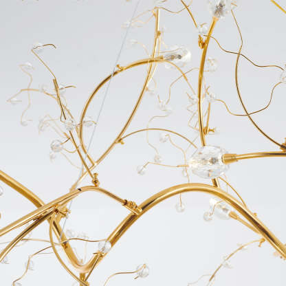 Gold crystal branch pendant light detail