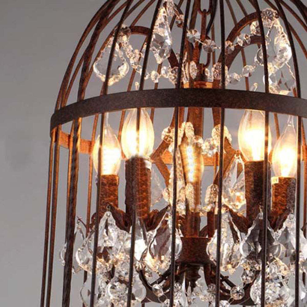 Industrial Birdcage Pendant Light with Crystal Accents