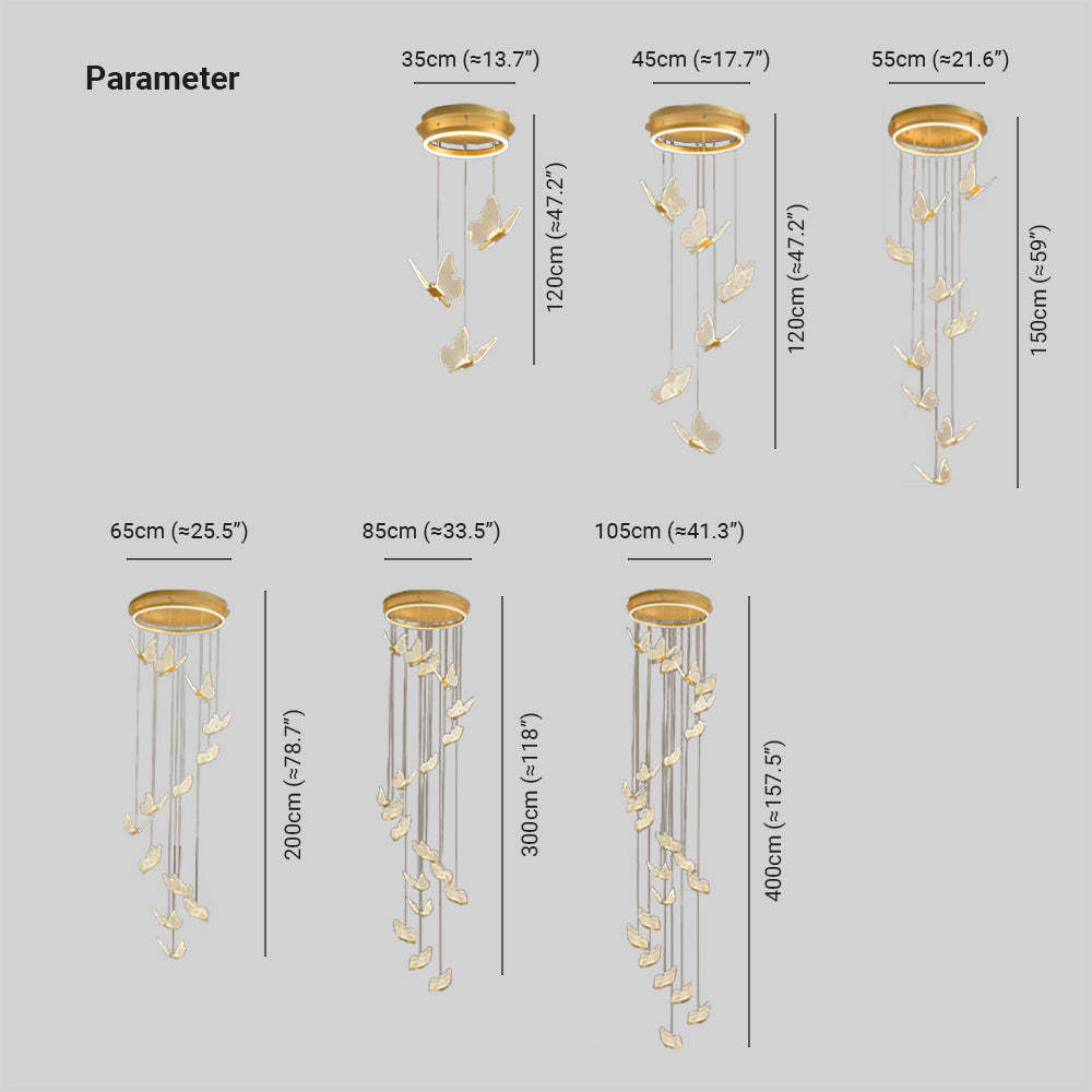 Olivia Pendant Light Dimensions - Modern Butterfly Design