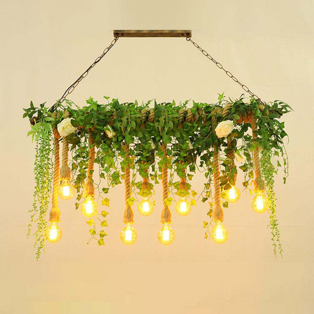 Decorative Nest Pendant Light with Rope and Greenery