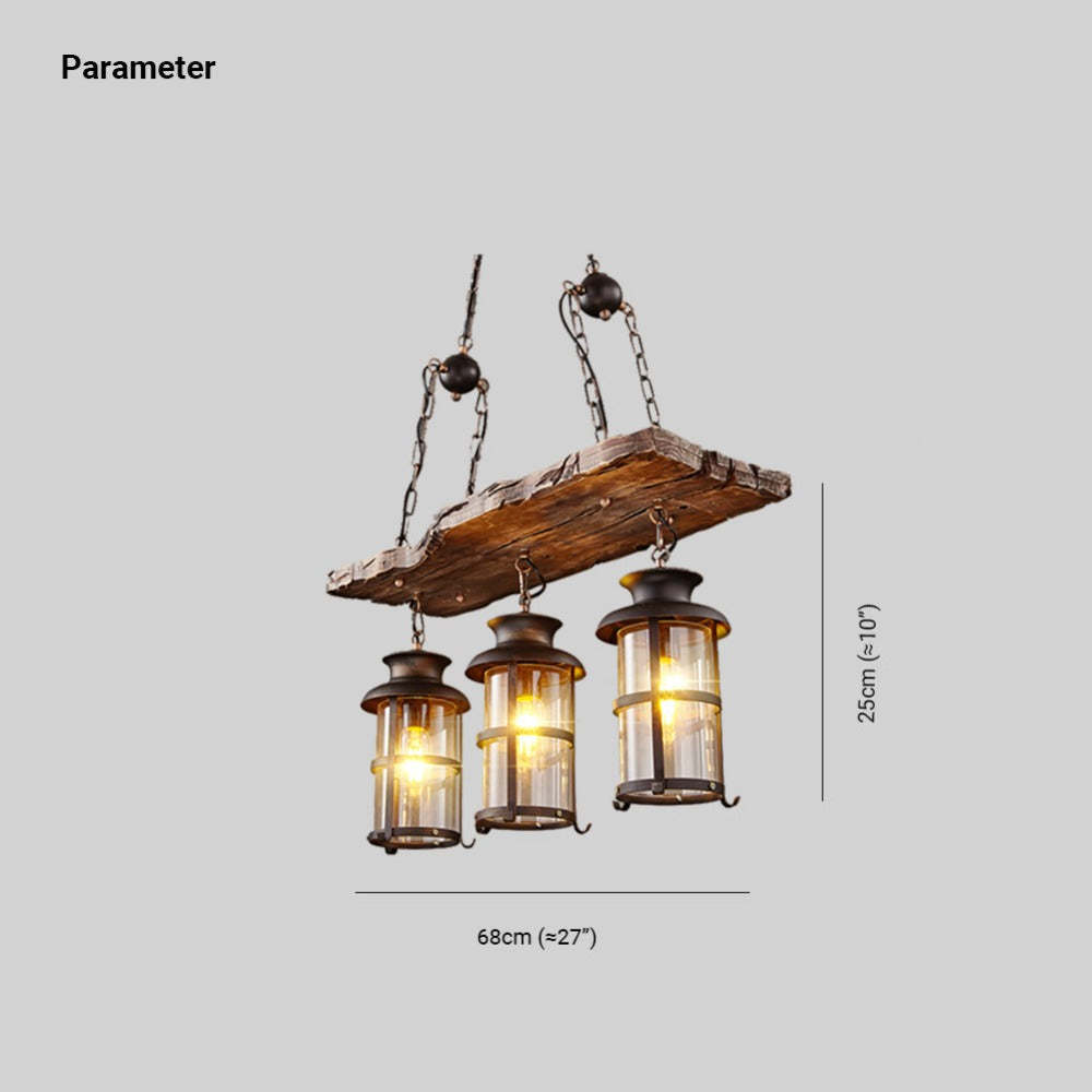Retro Wood & Metal 3-Light Chandelier