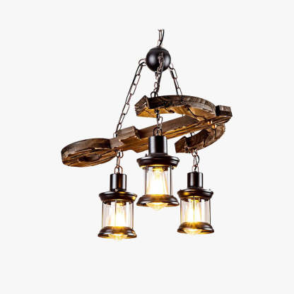 Austin Retro Chandelier with wood and glass