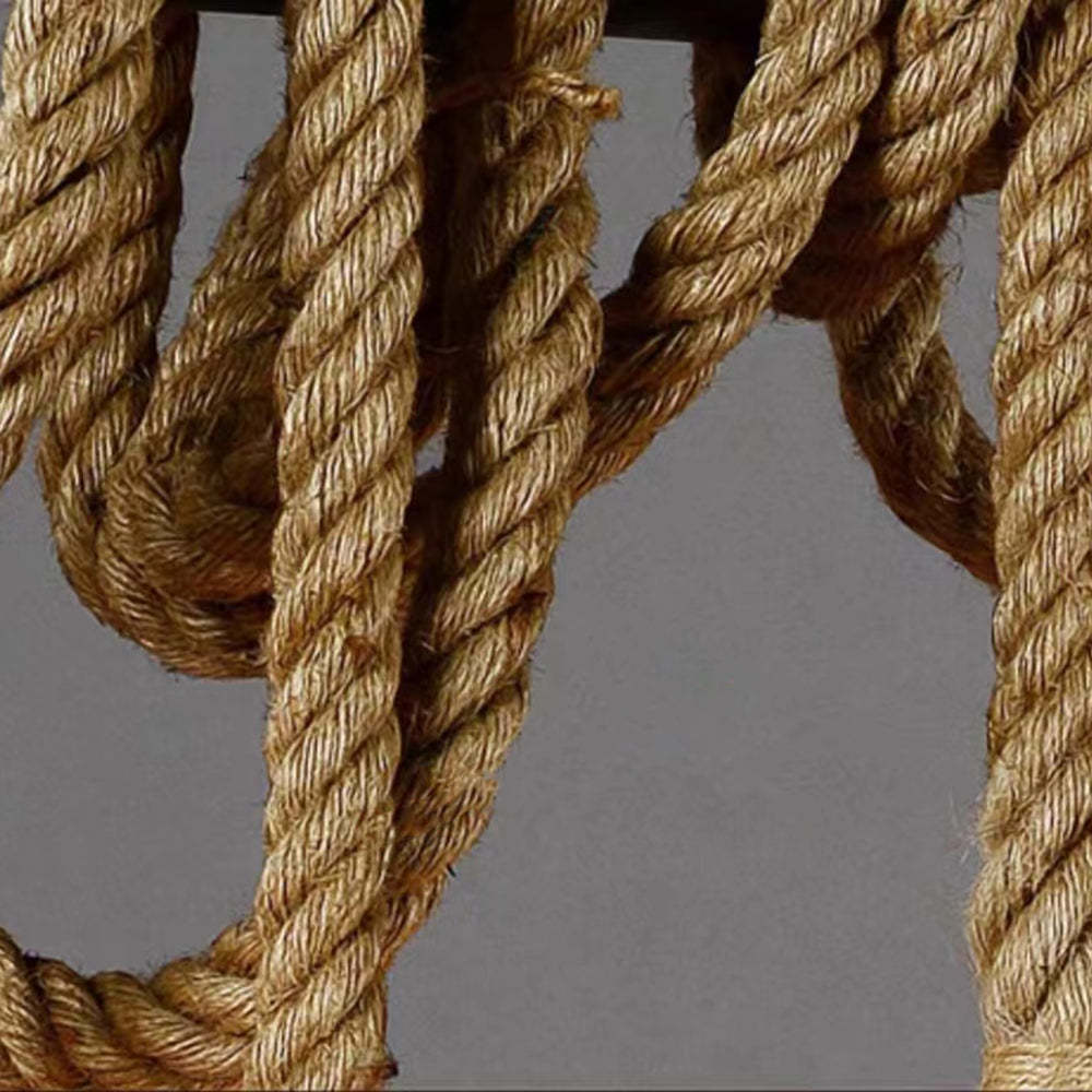 Hemp rope detail of a vintage wood pendant light
