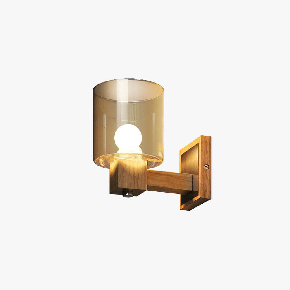 Eryn Vintage Cylindrical Mini Wall Lamp, wood and glass design