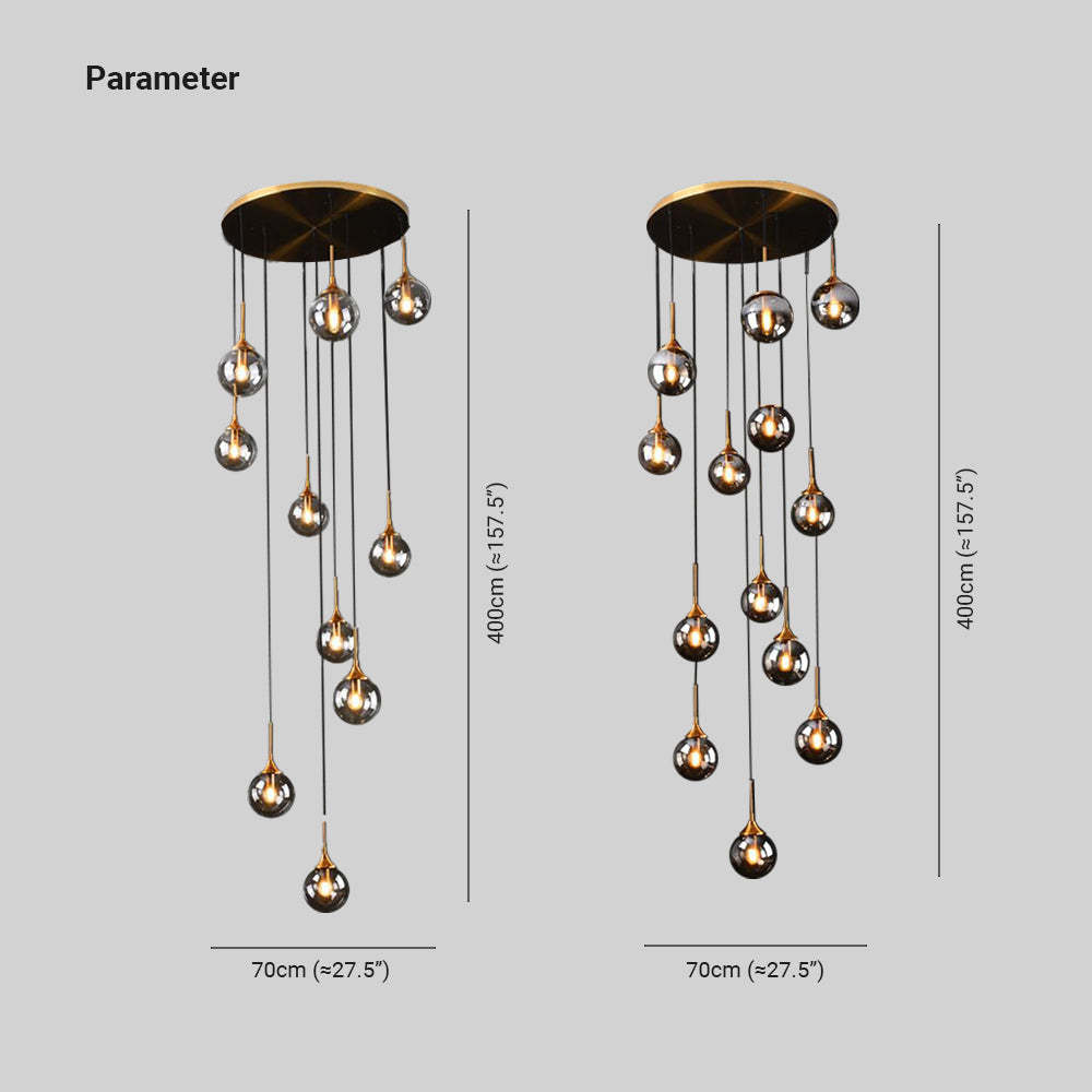 Hailie Spiral Ball Glass Chandelier - Dimensions