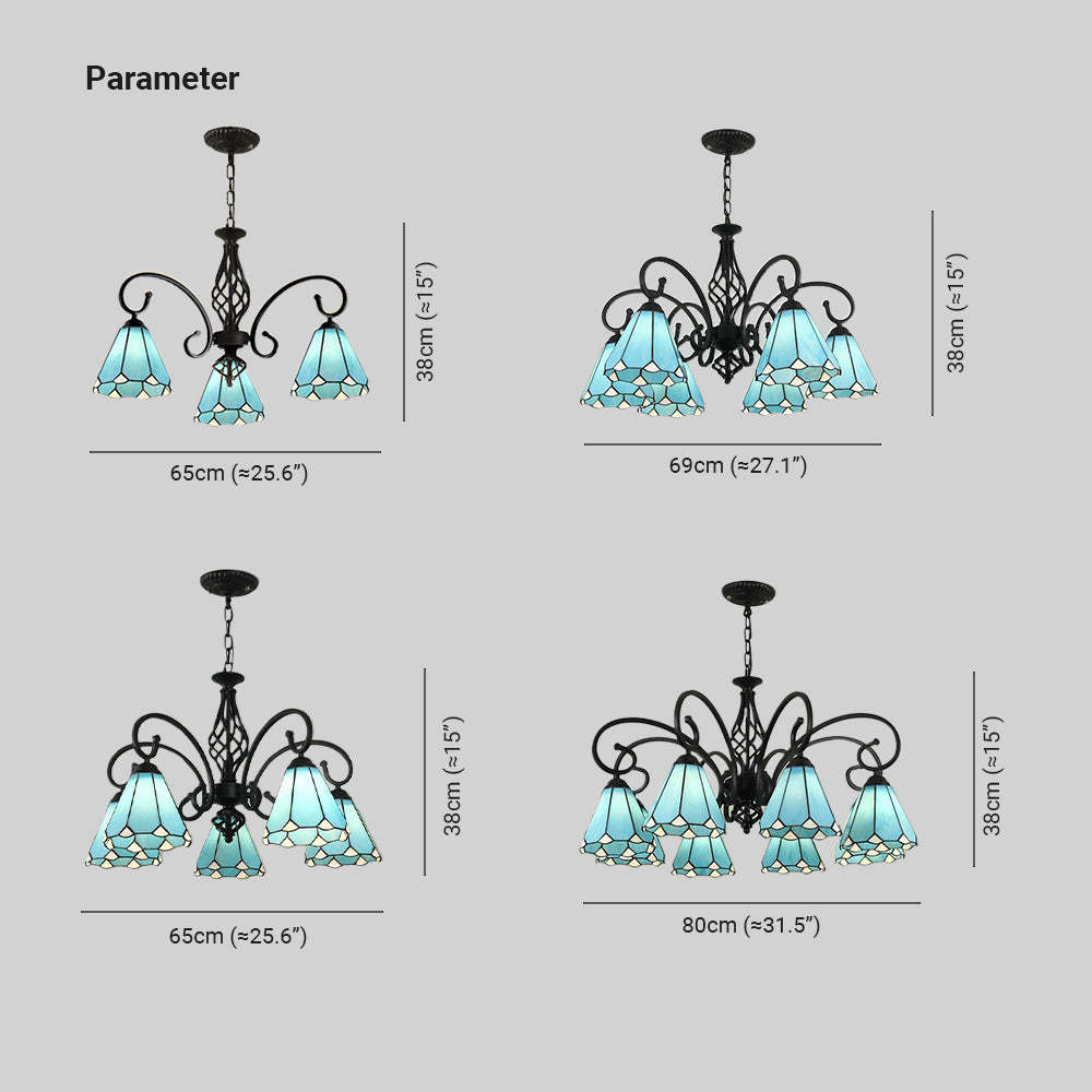 Silva Tiffany Chandelier Dimensions, Blue Accent Lighting