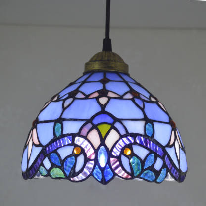 Alessio Tiffany Pendant Light - Blue Stained Glass Alessio Tiffany Multicolor Bell Pendant Light