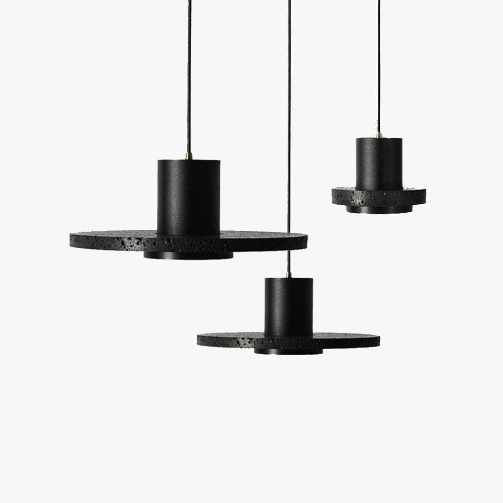 Zaid Black Postmodern Designer Pendant Light - Lava Stone