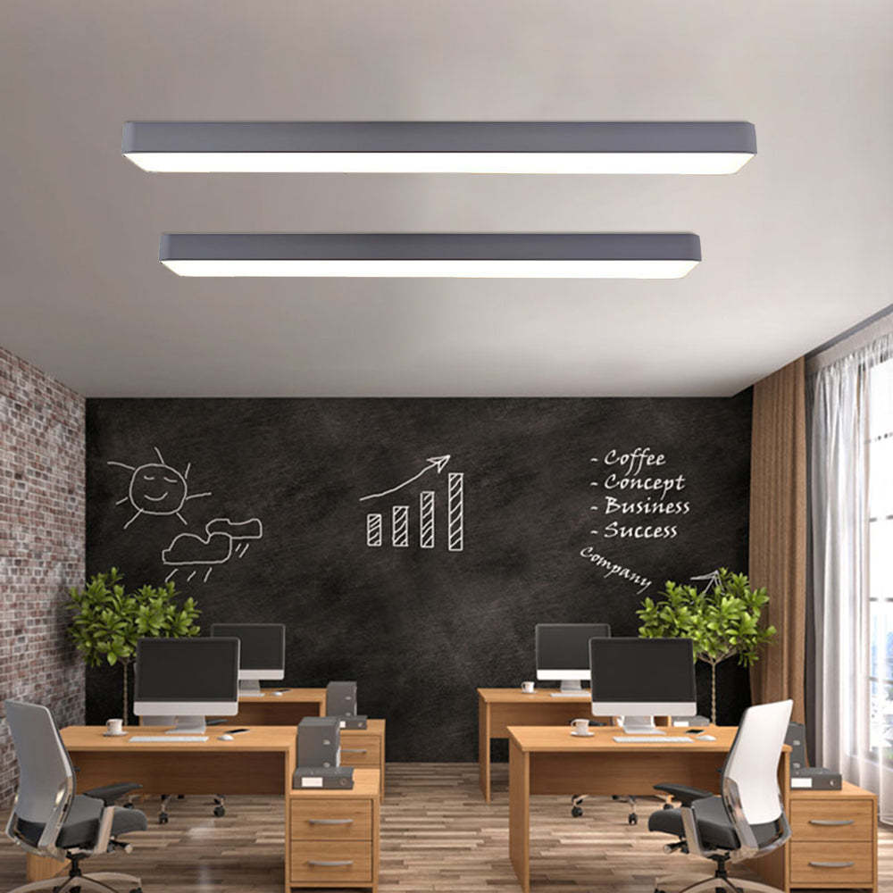 Modern office interior with linear ceiling lights