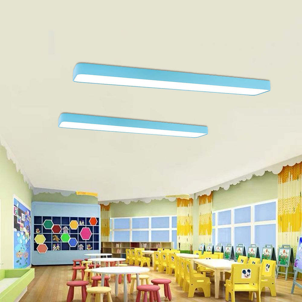 Blue Edge Linear Ceiling Light in a Classroom