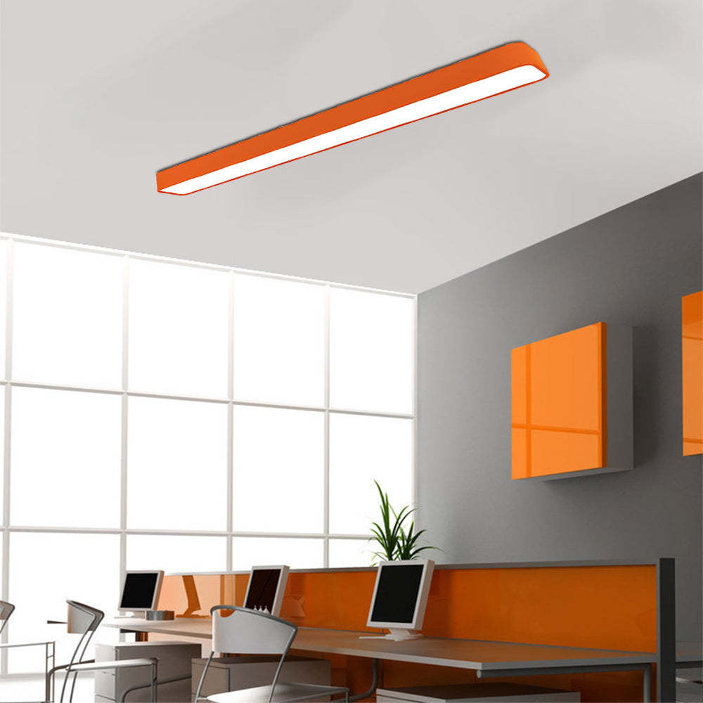 Orange Edge Linear Ceiling Light in Modern Office