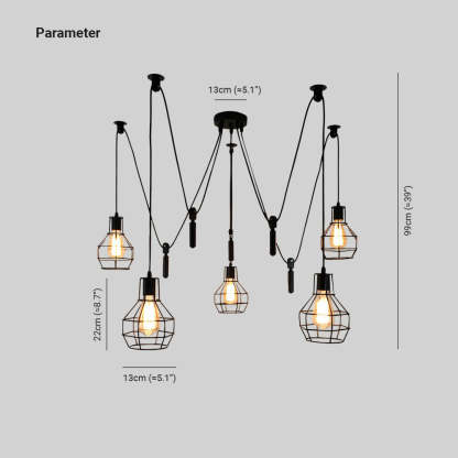 Alessio 5-head pendant light dimensions