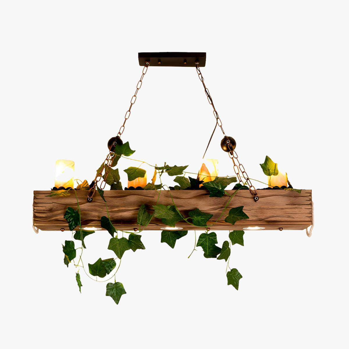 Rustic wood pendant light with ivy