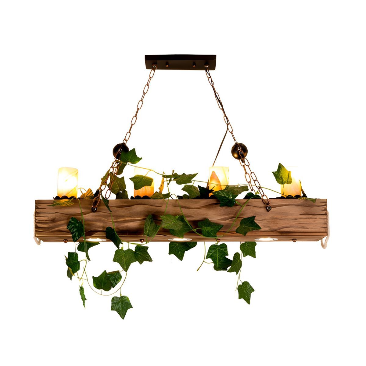 Rustic wood pendant light with ivy accent