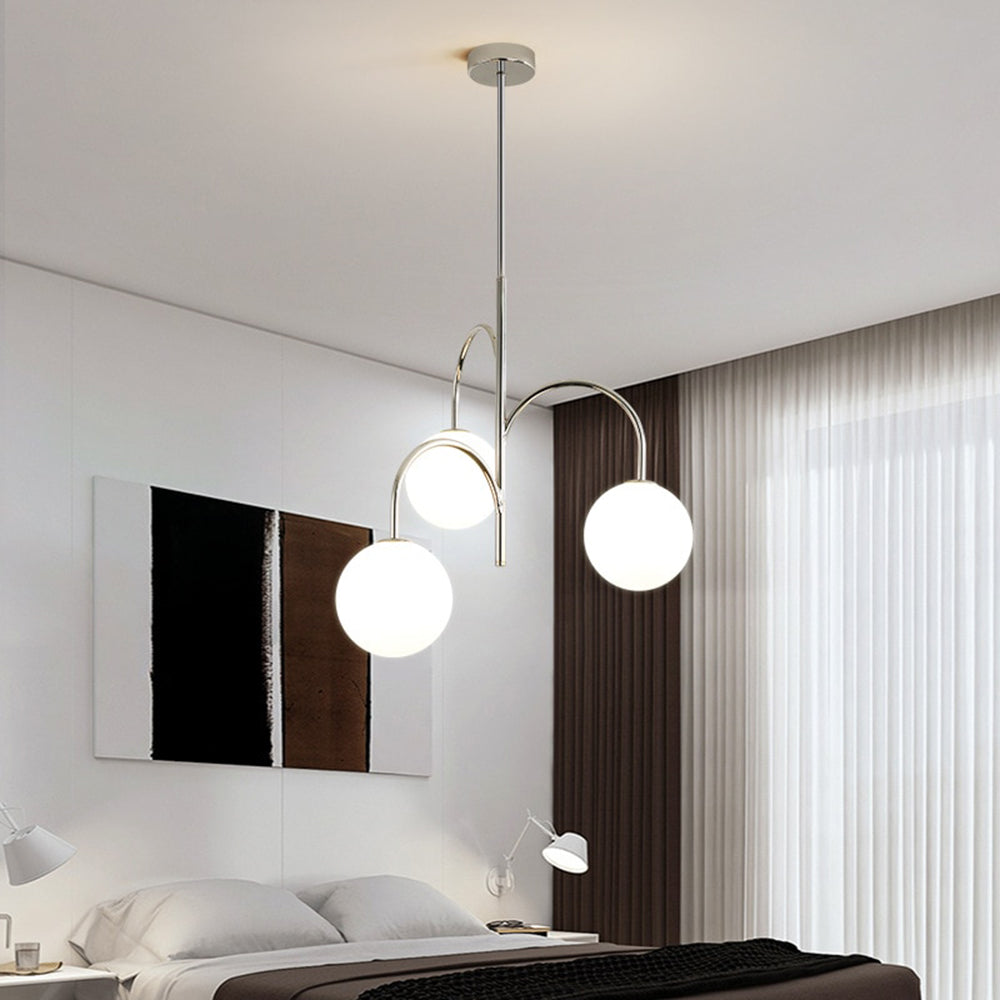 Valentina Bauhaus Pendant Light. Modern chrome lighting fixture in bedroom.