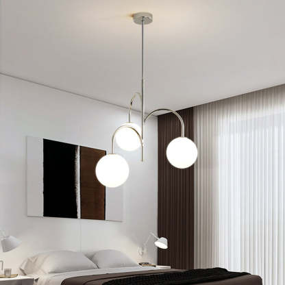 Valentina Bauhaus Pendant Light. Modern chrome lighting fixture in bedroom.