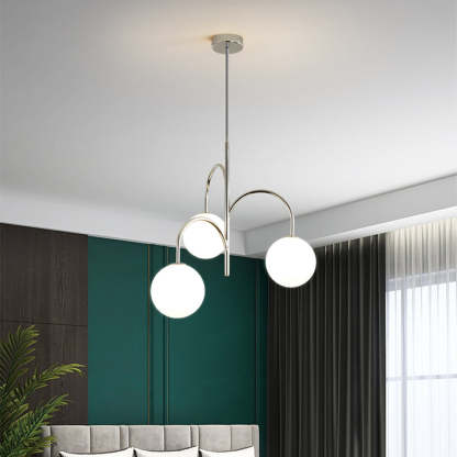 Chrome pendant light. Valentina Bauhaus style. Modern 3-light fixture.
