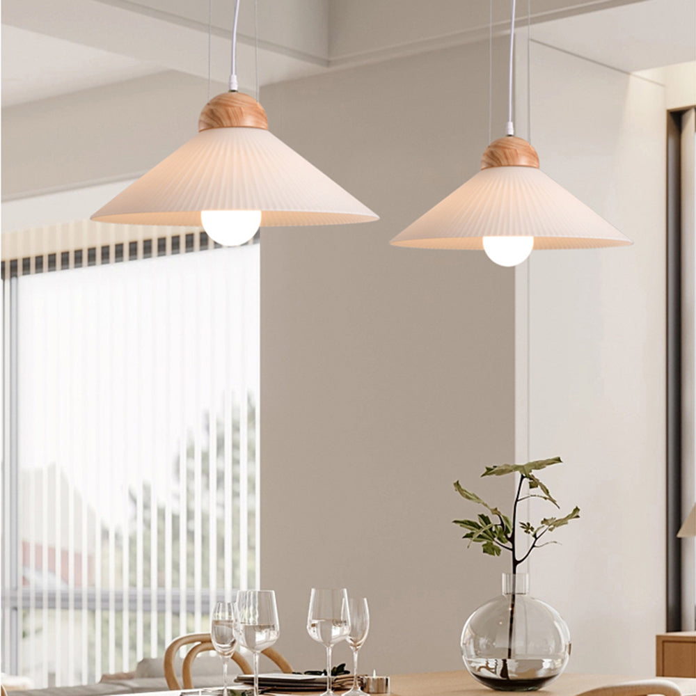 Ozawa Pendant Light: Pleated Wood & Glass