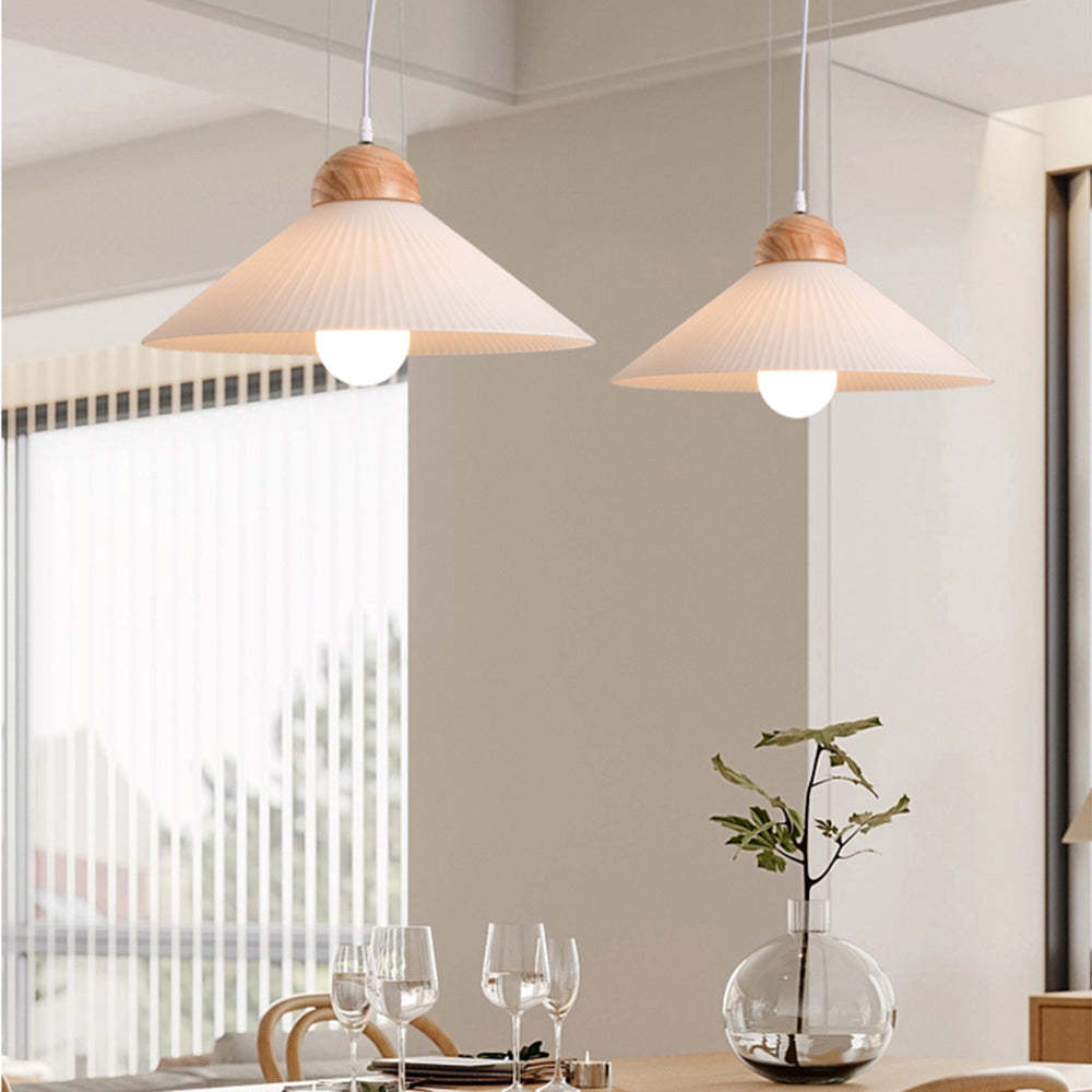 Ozawa Pendant Light: Pleated Wood & Glass