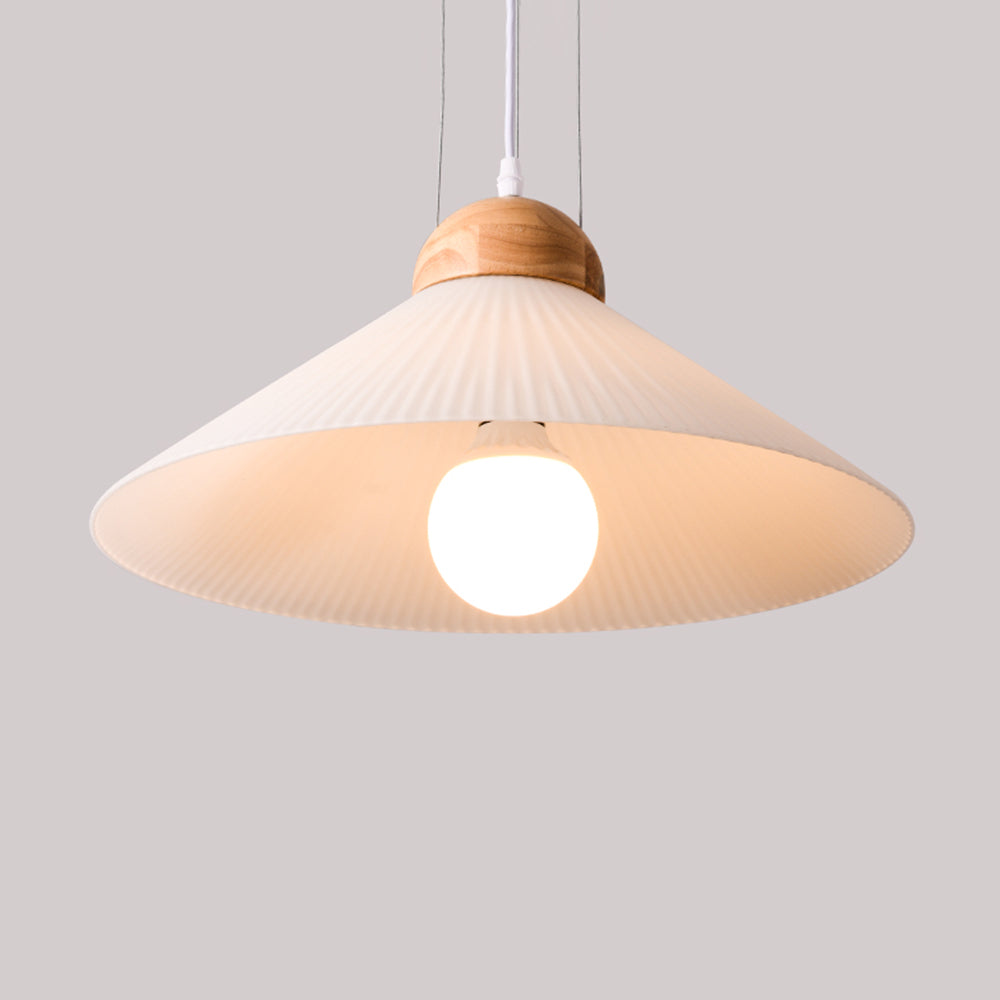 Ozawa Pleated Pendant Light: Wood & Glass