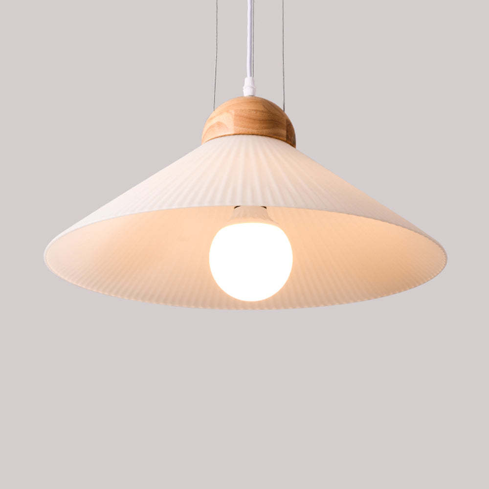 Ozawa Pleated Pendant Light: Wood & Glass