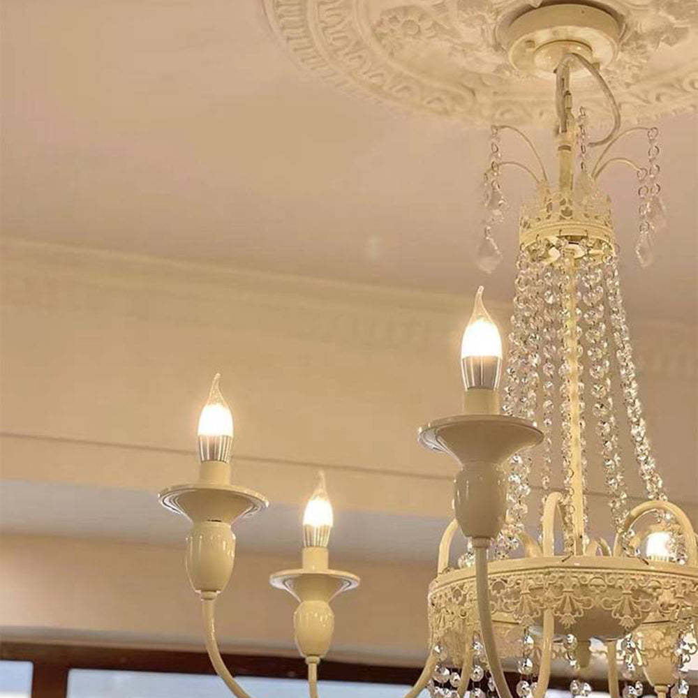 Close-up of candle style crystal pendant light