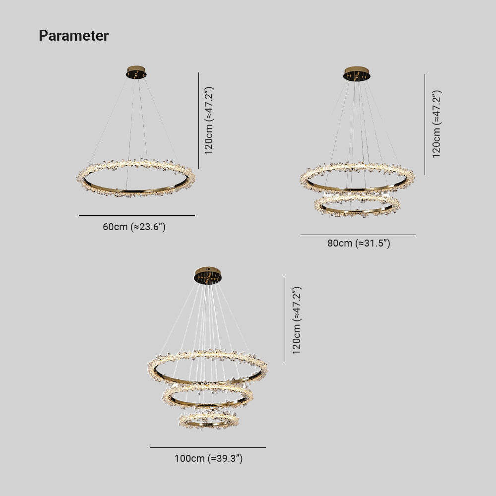 Kristy pendant light dimensions, metal and crystal ring lights