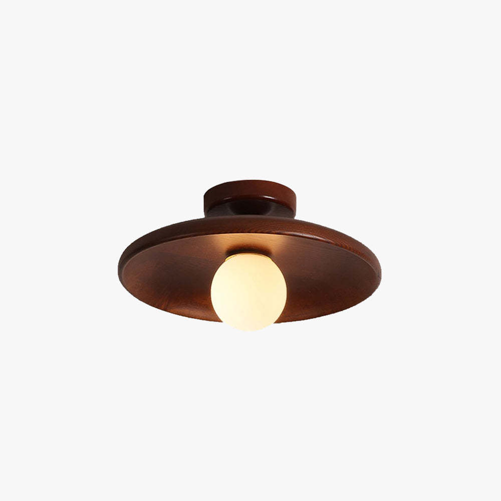 Carins Modern Round Flush Mount Ceiling Light - Walnut Wood
