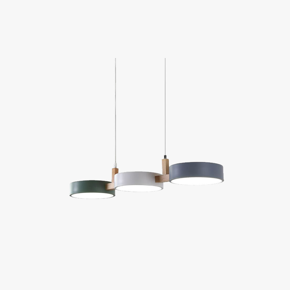Morandi Modern Pendant Light with three heads, wood and metal