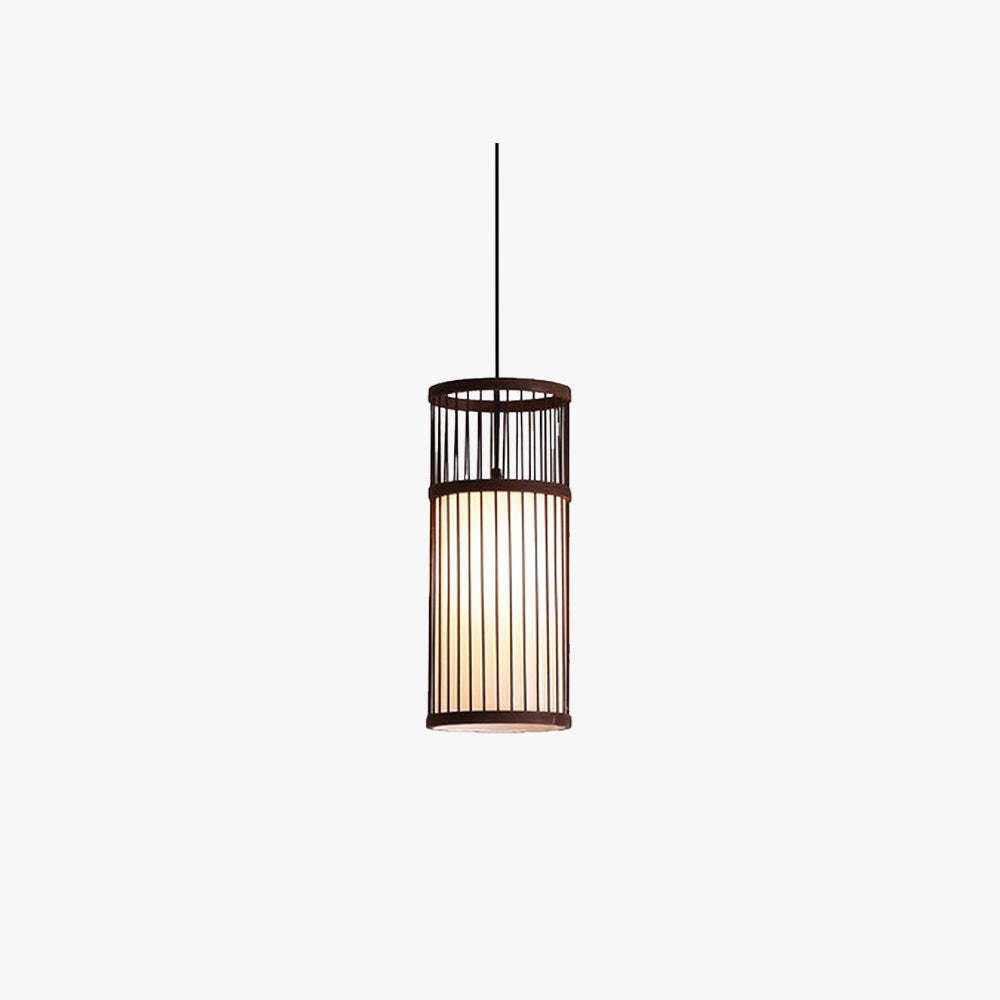 Ozawa Weave Cylinder Pendant Light - Coffee/Wood, Bamboo & Metal Lighting Fixture