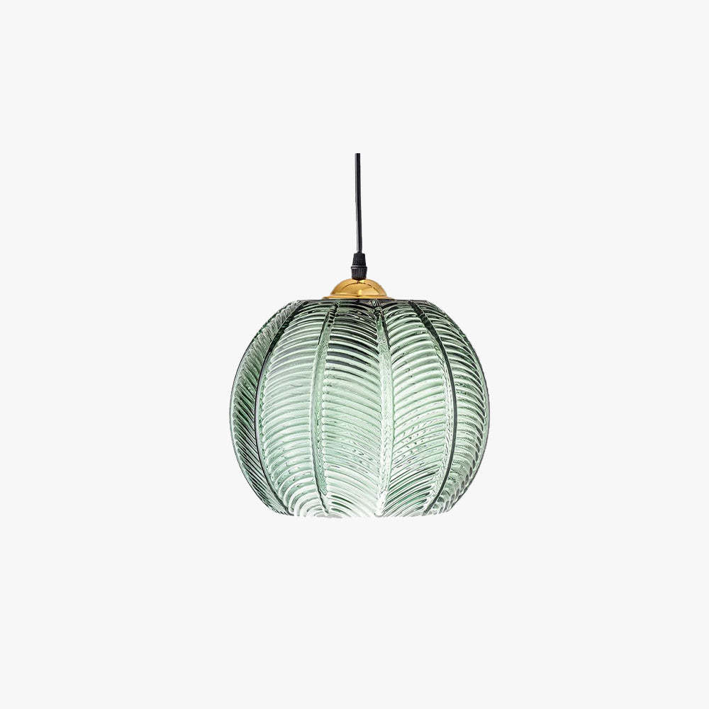 Green ribbed glass pendant light