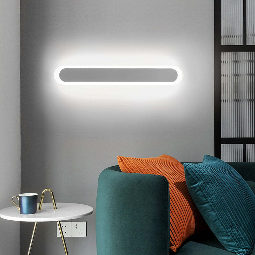 Modern linear wall lamp illuminating living room