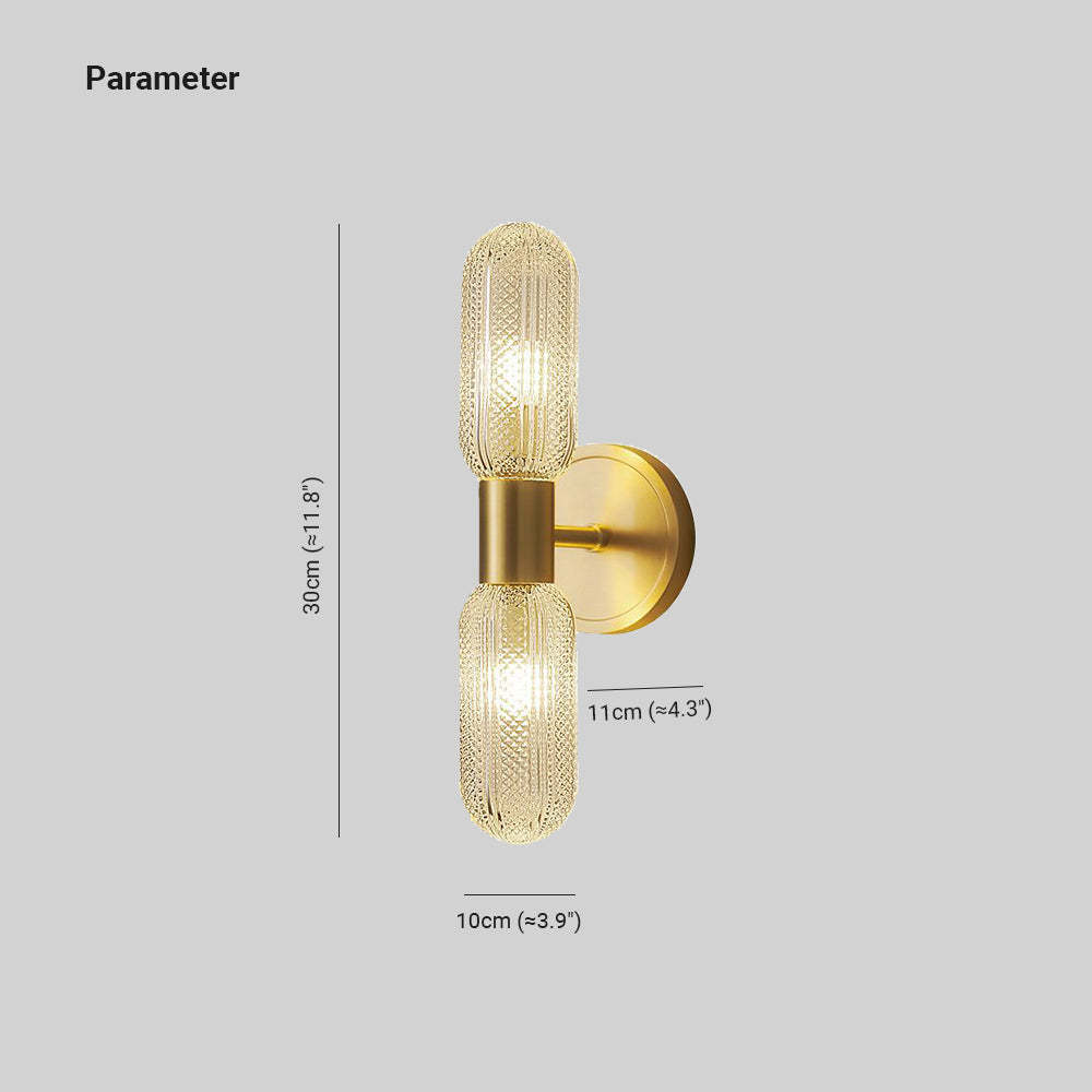 Hailie wall lamp dimensions, 2 light, glass and metal, 30cm,10cm,11cm