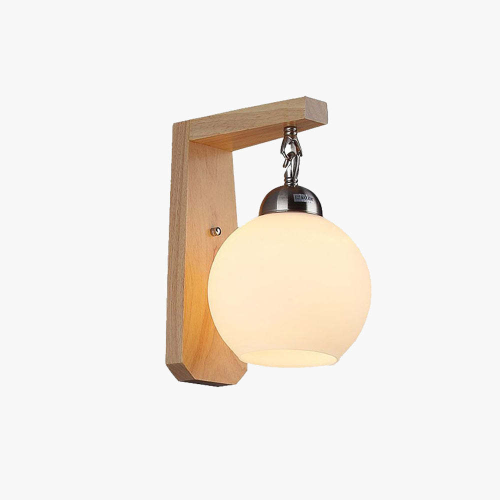 Ozawa Nordic Globe Wall Light - Wood and Glass Vanity Light