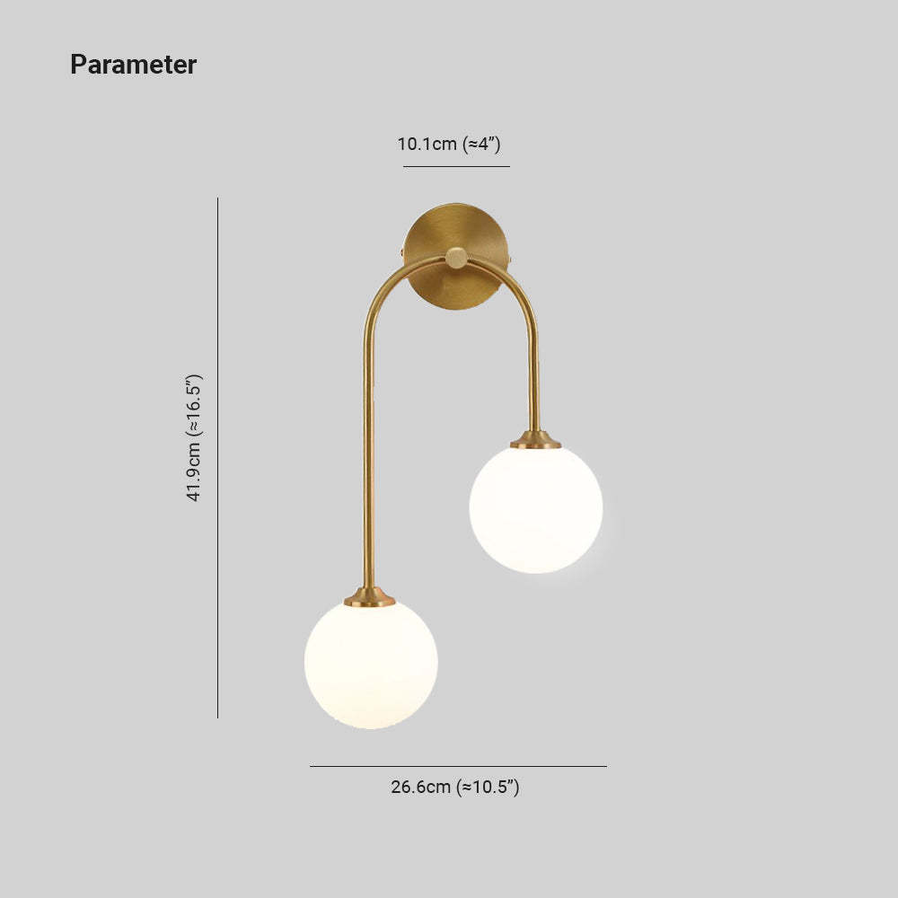 Valentina brass wall lamp dimensions, globe glass shades