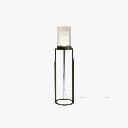 Eryn cylinder floor lamp with glass shade and metal frame